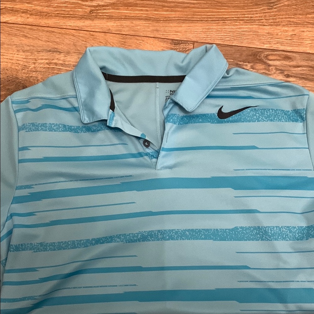 Nike Light Blue Striped Golf Polo Shirt